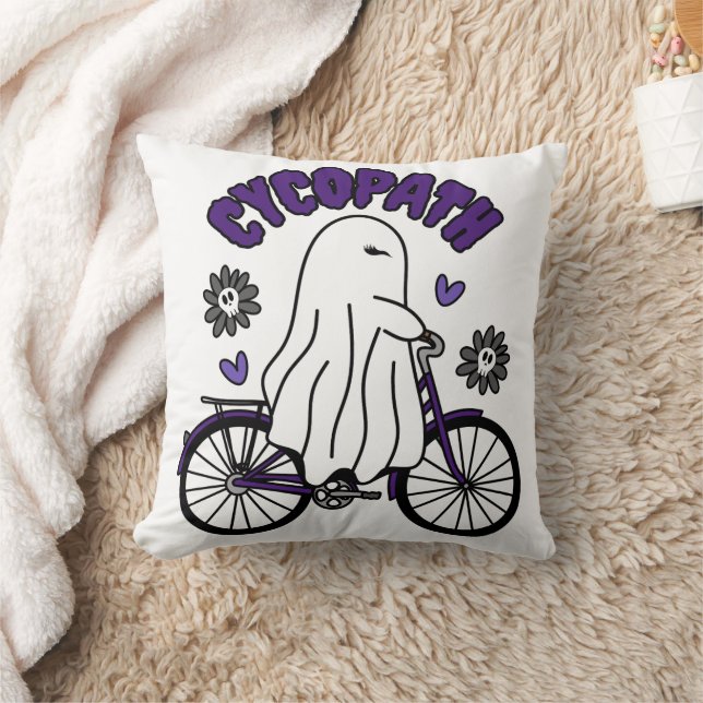 Cycopath Halloween Ghost on Purple Bicycle  Cushion (Blanket)