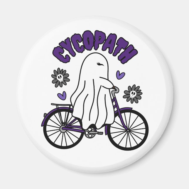 Cycopath Halloween Ghost on Purple Bicycle  Magnet (Front)