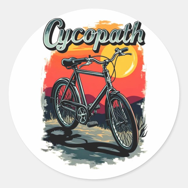 Cycopath: Sunset Bike Design  Classic Round Sticker (Front)