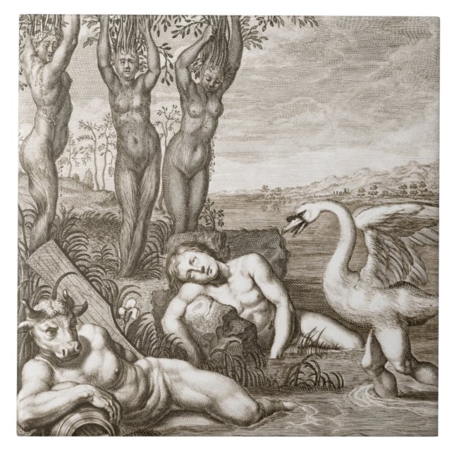 Cygnus Transformed into a Swan and Phaeton's Siste Ceramic Tile (Front)