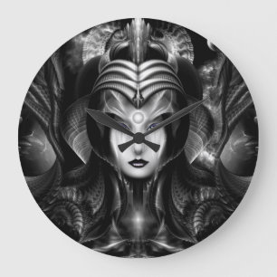 Cyiria Queen Of The Dark Realm Fractal Portrait Large Clock