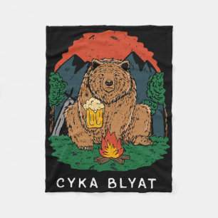 Cyka Blyat - Funny Saying Bear Ussr Russian Campin Fleece Blanket