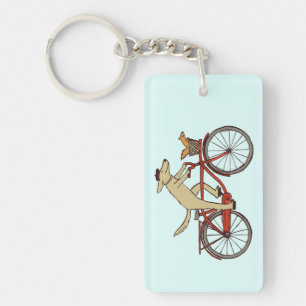 Cylist Dog with Squirrel Friend   Fun Animal Art Key Ring