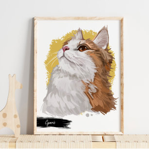 Cymric Cat Print   Cat Wall Print