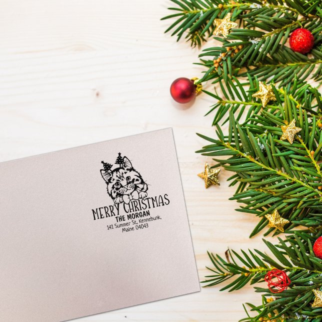 Cymric Cat Return Address Christmas  Rubber Stamp (Creator Uploaded)