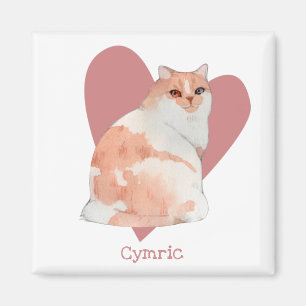 Cymric Cat Watercolor Kitty Pink Heart Magnet