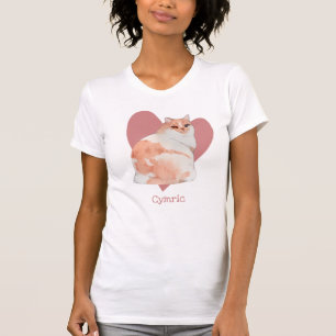 Cymric Cat Watercolor Kitty Pink Heart T-Shirt