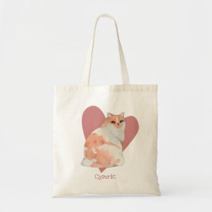 Cymric Cat Watercolor Kitty Pink Heart Tote Bag