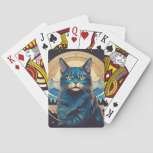 Cymric Cat With Mountain Backdrop Stars Playing Cards