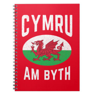 Cymru Am Byth Wales Flag Proud Welsh Vintage Rugby Notebook