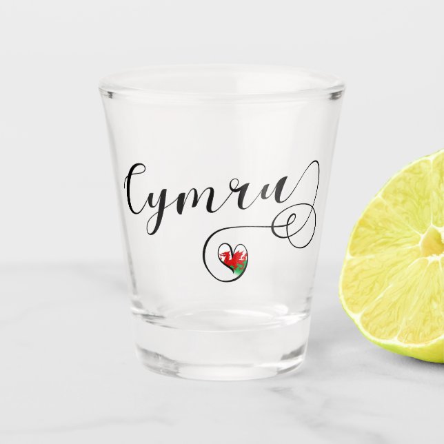 Cymru Wales Flag in Heart Shot Glass (Front)
