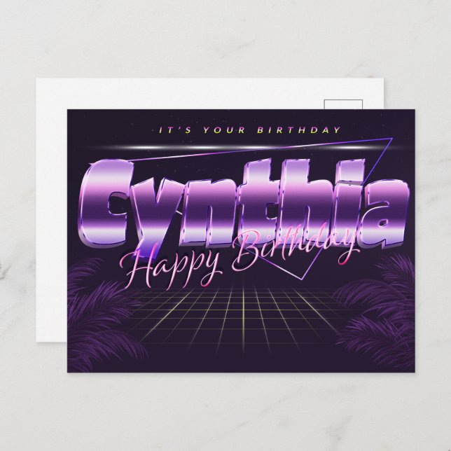 Cynthia Name First name purple postcard birthday (Front/Back)