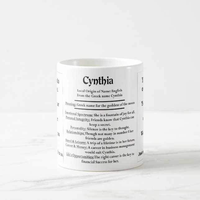 Cynthia, the Origin and the Meaning Coffee Mug (Center)