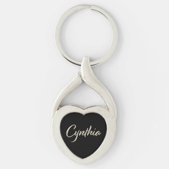 Cynthia white gold handwriting keychain (Front)