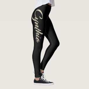 Cynthia white gold Handwriting trousers Leggings