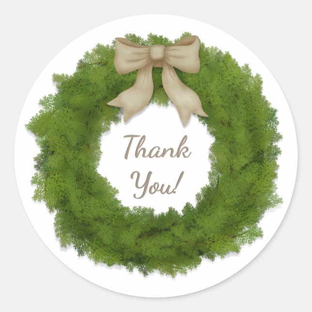 Cypress Evergreen Wreath With Bow Custom Text Classic Round Sticker (Front)