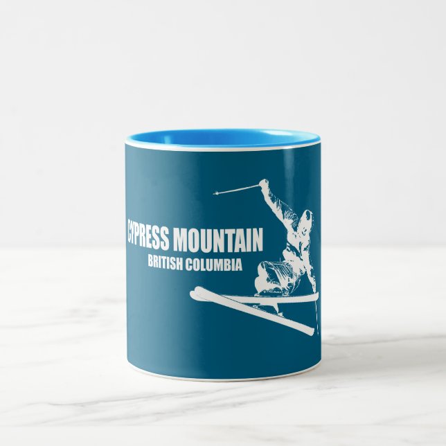 Cypress Mountain British Columbia Skier Two-Tone Coffee Mug (Center)