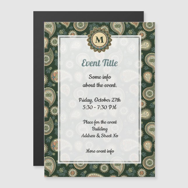 Cypress Paisley Pattern Magnetic Invitation (Front/Back)