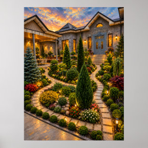Cypress Paths Beneath a Glowing Sunset Sky Poster