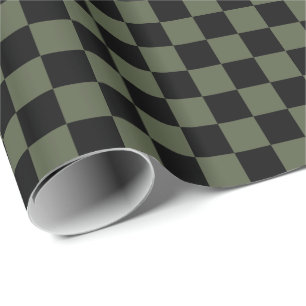Cypress Pine Green and Black Chequerboard Squares Wrapping Paper