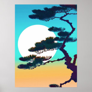 Cypress Tree and Full Moon   Poster