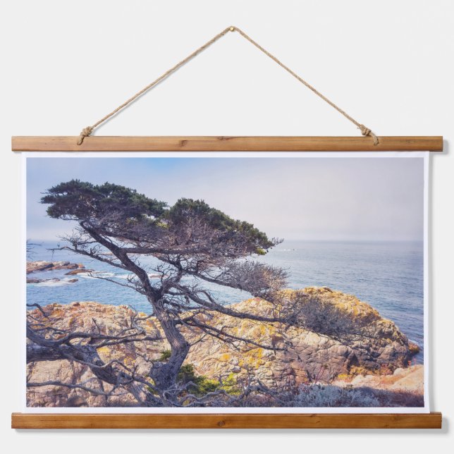 Cypress Tree by The Sea Hanging Tapestry (Front)