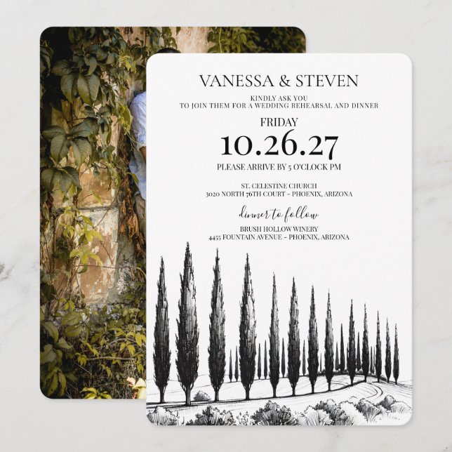 Cypress Tree Wedding Rehearsal Dinner Invitation (Front/Back)