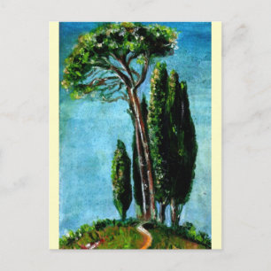 CYPRESS TREES AND MEDITERRANIAN PINE IN TUSCANY POSTCARD