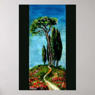 CYPRESS TREES AND MEDITERRANIAN PINE IN TUSCANY POSTER