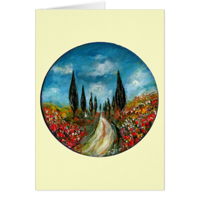 CYPRESS TREES AND POPPIES  IN TUSCANY ROUND (Front)