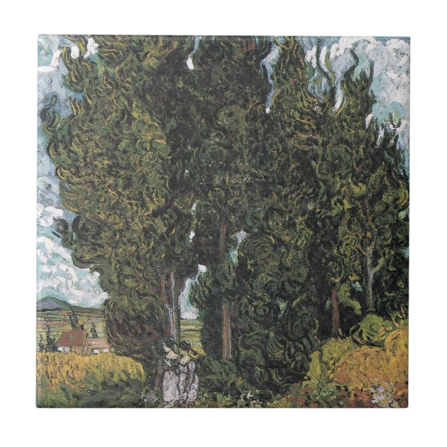 Cypress Trees by Van Gogh Ceramic Tile (Front)