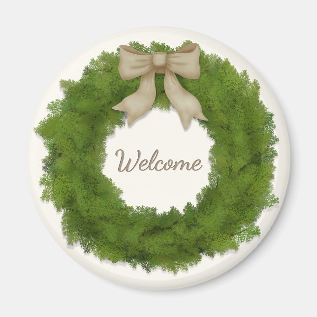 Cypress Wreath With Bow Custom Name or Greeting Magnet (Front)
