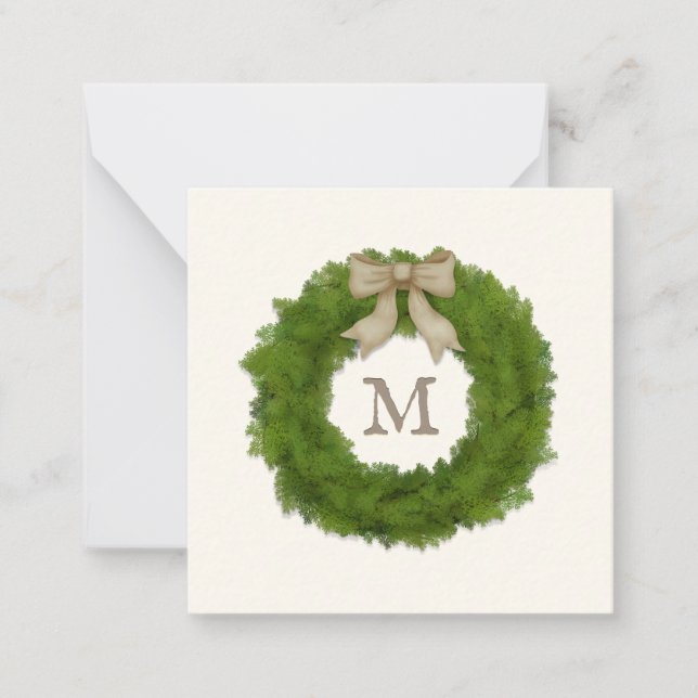 Cypress Wreath With Rustic Bow Custom Monogrammed Card (Front)