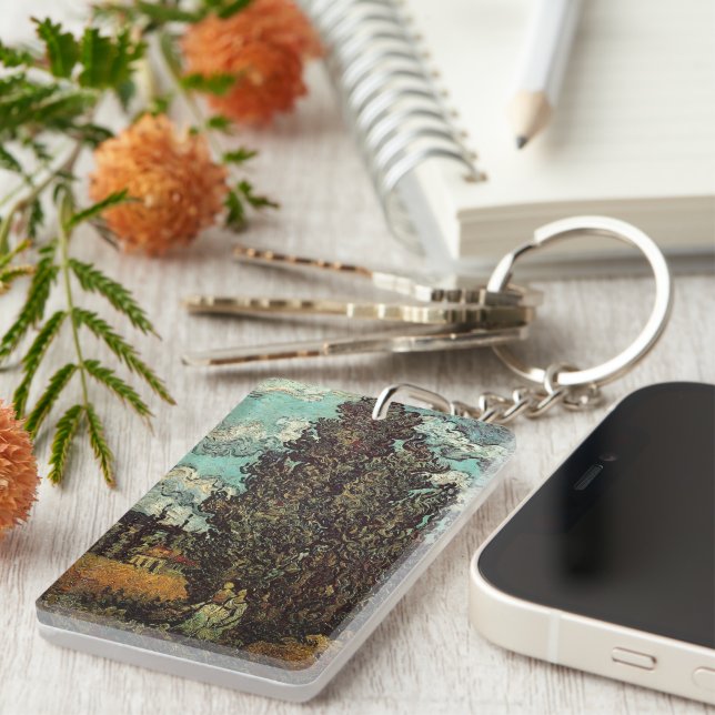 Cypresses and Two Women by Vincent van Gogh Key Ring (Front Right)