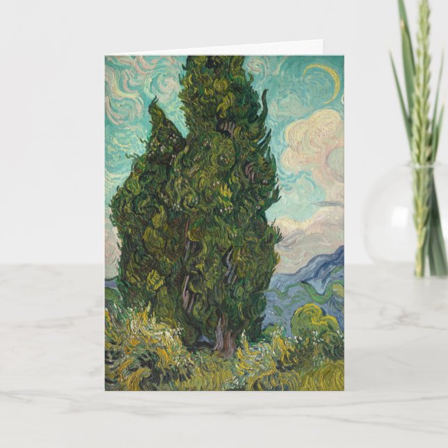 Cypresses by van Gogh:  Blank Card (Front)