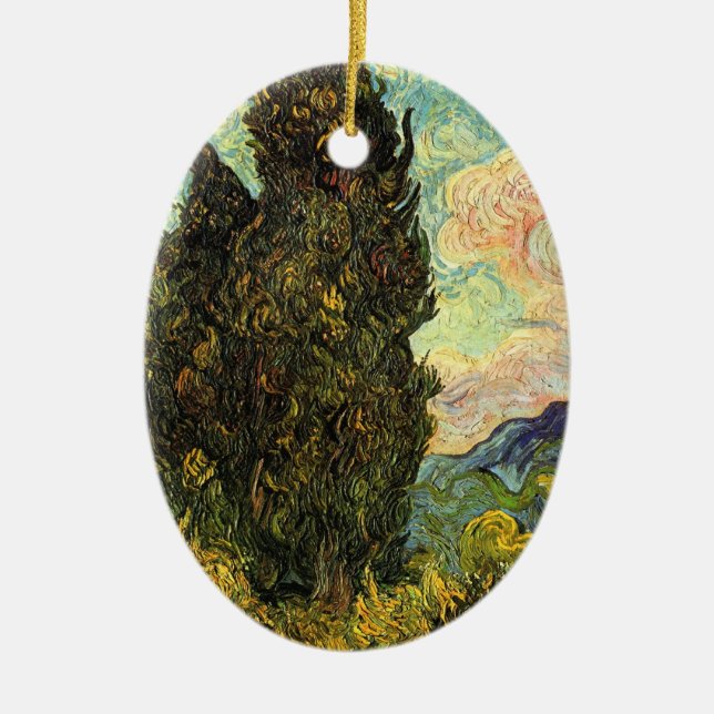 Cypresses by Vincent van Gogh Ceramic Ornament (Front)