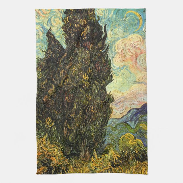 Cypresses by Vincent van Gogh Tea Towel (Vertical)