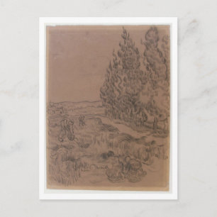 Cypresses Four People Working, Van Gogh Fine Art Postcard