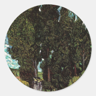 Cypresses with Female Figures by Vincent van Gogh Classic Round Sticker