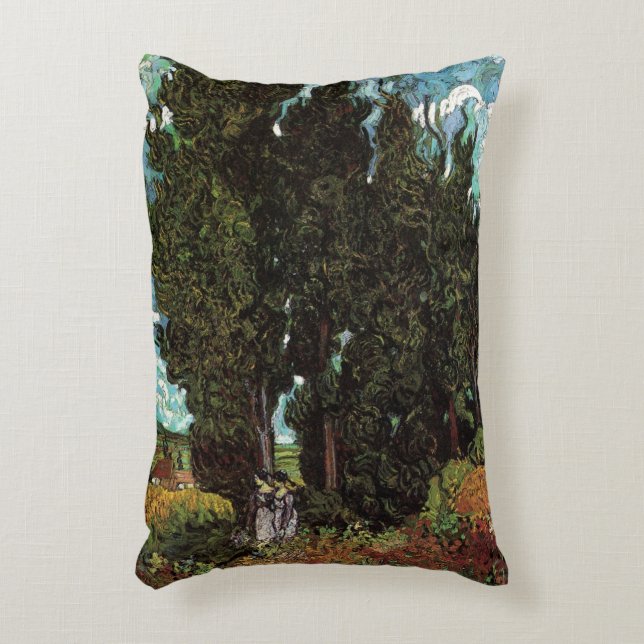 Cypresses with Female Figures by Vincent van Gogh Decorative Cushion (Front(Vertical))