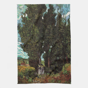 Cypresses with Female Figures by Vincent van Gogh Tea Towel