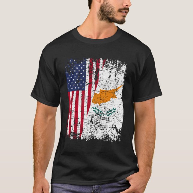 Cypriot Roots Half American Flag Usa Cyprus Flag T-Shirt (Front)