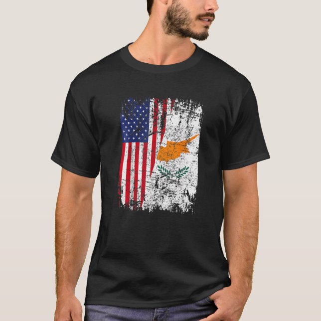 CYPRIOT ROOTS Half American Flag USA CYPRUS FLAG T-Shirt (Front)
