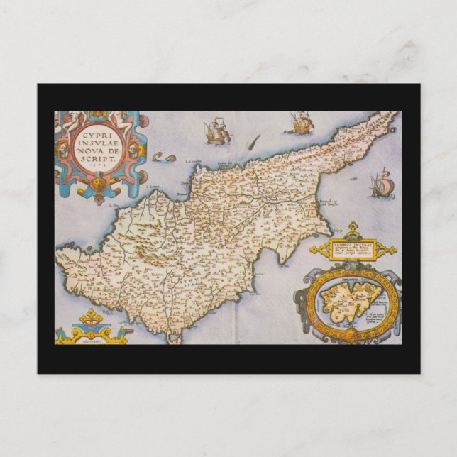 Cyprus map antique world engraving postcard (Front)