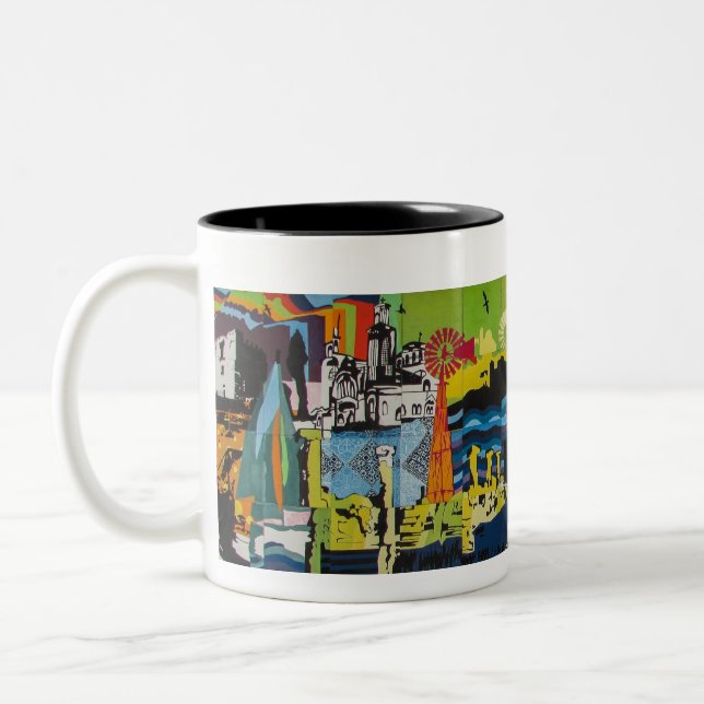 Cyprus Paralimni Graffiti Two-Tone Coffee Mug (Left)