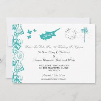 Cyprus Save The Date In Aqua And White Invitation