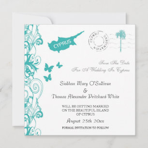 Cyprus Save The Date In White And Aqua