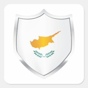 Cyprus Silver Shield Flag Square Sticker