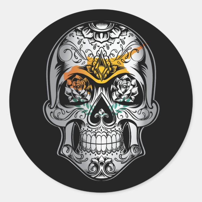 Cyprus  Skull And Roses Flag Classic Round Sticker (Front)