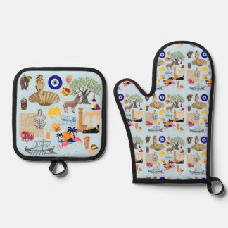 Cyprus Symbols Travel Lovers Oven Mitt & Pot Holder Set